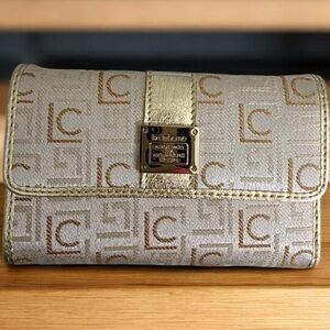 Liz Claiborne Gold and Tan Monogram Clutch